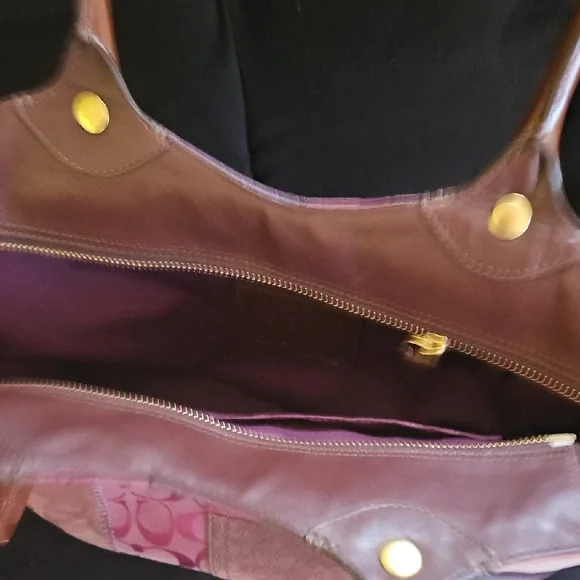 Coach Patchwork Tote in Purple and Brown - Picture 3 of 7